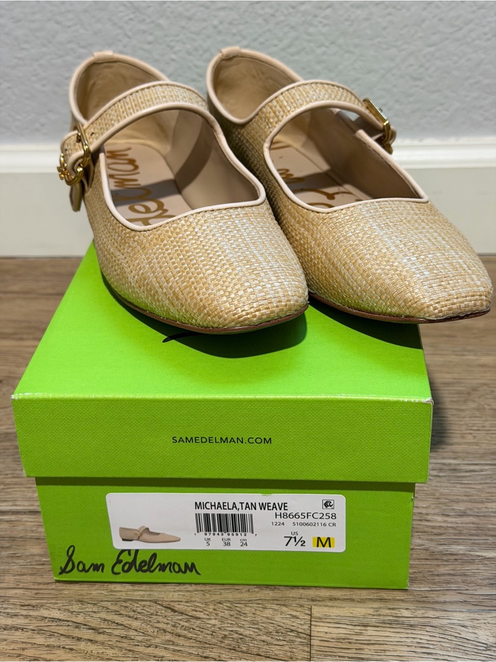 Sam Edelman Tan Woven Mary Jane Flats with Buckle - Picture 1 of 2